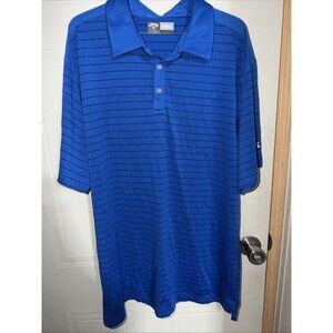 Callaway Polo Shirt Opti Dri Performance Blue W/Black Stripes Mens Size XXL